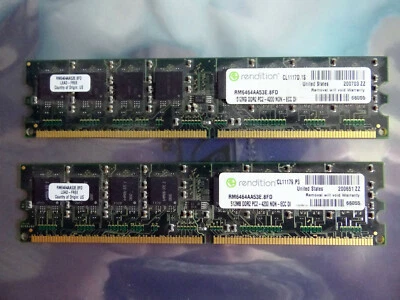 2x 512MB 1GB Rendition Memory RM6464AA53E.8FB 512MB DDR2 PC2-4200 NONECC DIMM - Image 1 of 4