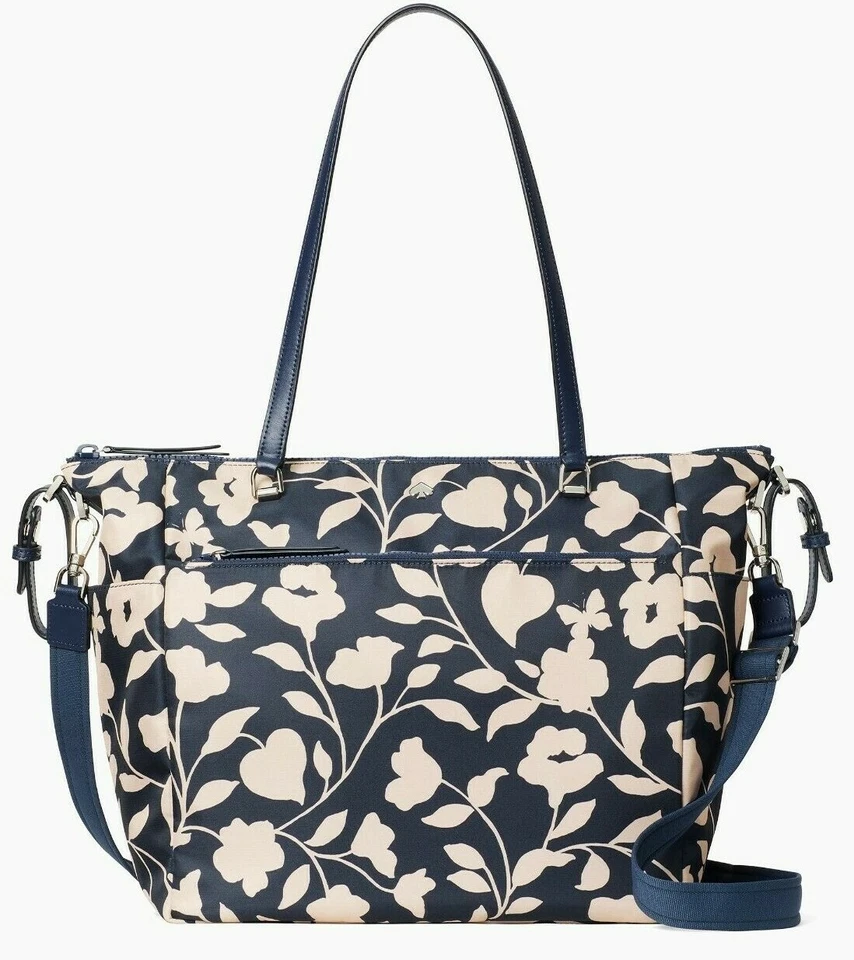 Kate Spade Jae Garden Vine Diaper Bag Baby Navy Floral Tote Nylon WKRU7024