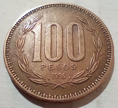100 Pesos 1996 Chile Coin Deer Condor Feathers Por La Razon O La Fuerza - Image 1 of 3