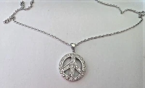 16-18 Zoll verstellbar Sterlingsilber Peace Zeichen mit Kristallen Charm 1 mm Kabel Kette - Bild 1 von 3