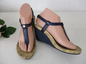 NWT Chaps Ralph Lauren Raevyn Navy Blue Wedge Heel Sandal sz. 7 B Cork Footbed - Picture 1 of 9