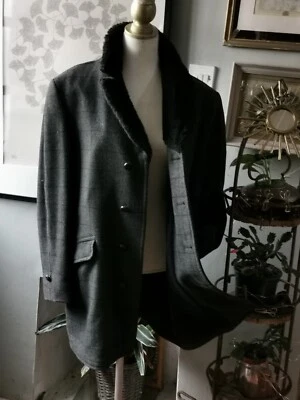 USA Made Mcgregor Blue Plaid Sherpa Lined Vintage Wool Overcoat Mens 40 - 2kg - Image 1 of 4