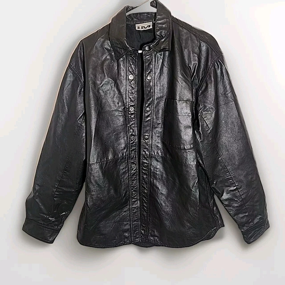 Camisa Chaqueta Internacional Hombre 100% Cuero Cuello Cierre a Presión A Medida Med Foto 1 de 4
