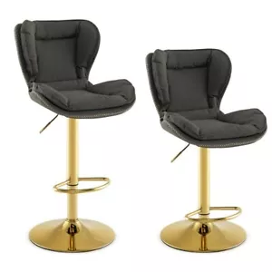 Adjustable PU Leather Bar Stool Set of 2 with Padded Seat - Picture 1 of 3