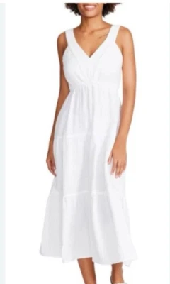 Vestido Steve Madden Midi en Niveles Blanco Algodón Gasa Calado Lavable NUEVO CON ETIQUETAS NUEVO Foto 1 de 4