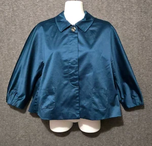 J Jill Jacket Womens Small Petite Swing Coat Blue Teal Pleated Back Pockets - Picture 1 of 10