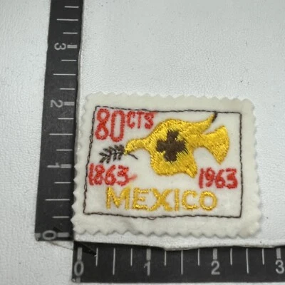 Vtg Postage Stamp Theme Peace Dove MEXICO 80¢ Felt Patch Color Scheme Ver 5 00TO Foto 1 de 2