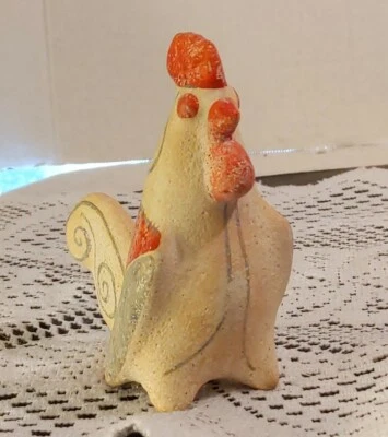 Rustic Primitive Carved Rooster Hand Made Copy 1200 BC. Shabby Worn Paint Patina - Image 1 of 4