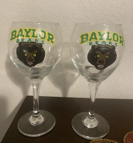 2 Baylor University Bears  Wine Glasses 8 1/2 Inches Tall Cover