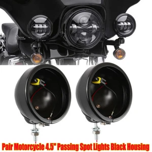 Pair 4.5" 4-1/2 Inch Black LED Fog Passing Light Housing Holder For Motorcycle - Picture 1 of 12