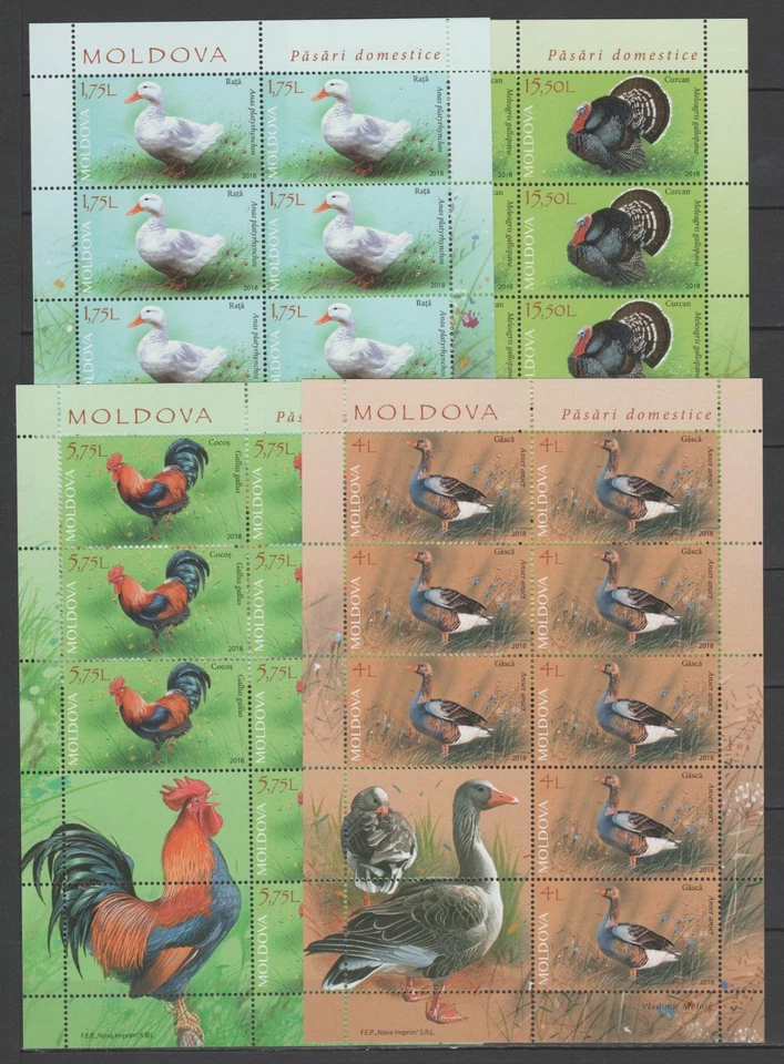 Moldova 2018 Birds Domestic Poultry 4 MNH Full sheets - Image 1 of 1