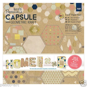 Docrafts 6x6" Scrapbooking Papers 36 sheet pack 160gsm Geometric Kraft Paper - Picture 1 of 1