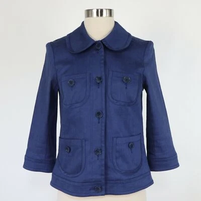 Trina Turk Blazer Куртка Пальто женщин 4 синий льняной эластичной Питер Пэн воротник - Изображение 1 из 4