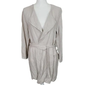 Alessia Pacini Sz Small Italian Wrap Cardigan 100% Linen Tan Roll Tab Sleeves - Picture 1 of 9