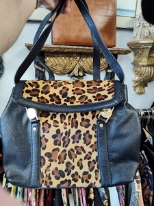 R J Graziano leather & LEOPARD print SHOULDER purse handbag, signed - Picture 1 of 5