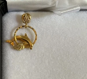 Single 12k Yellow Gold Single Dolphin Earring Black Hill Jewelry. 0.97gm HTF - Picture 1 of 14