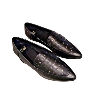 Frye & Co Black Faux Leather Moccasin Studded Penny Loafers Flats 8.5 Elara NWT - Image 1 of 4