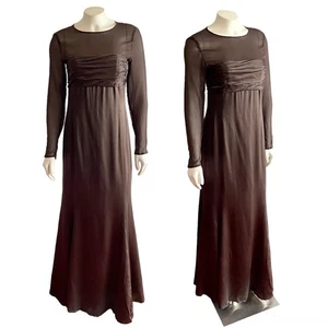 Rena Lange schokobraun Seidenkleid meliert Langarm transparent Maxi 90er Gr. 6 - Bild 1 von 16