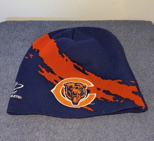 Vintage Logo Athletic Chicago Bears Splash Beanie Hat Blue Orange Skull Cap - Picture 1 of 6