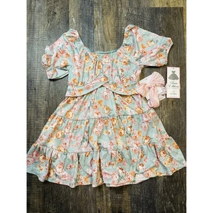 Rare Editions hellgrün Blumen Mädchen Puff Kurzarm Stufen Kleid Größe 8 Neu mit Etikett - Bild 1 von 4