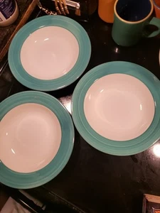 LOT of 3 Turquoise Aqua Blue Ceramic Cereal 8" Bowls Made In Italy New - Picture 1 of 2
