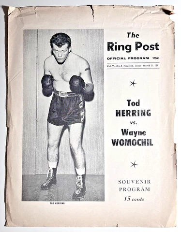 TOD HERRING vs WAYNE WOMOCHIL The Ring Post Boxing Program Magazine March 1961 Cover