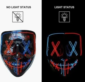 Halloween Light Up LED Mask RED/BLUE Rave COMES WITH LED GLOVES - Picture 1 of 2