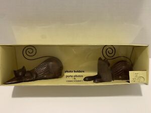 Pier 1  One Imports Set Of Two Wooden Cat Photo  Picture Holders Kitty Kitten