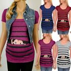 Maternity Cute Funny Baby Print Striped Short Sleeve T-shirt Tee Pregnant Tops