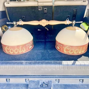 Vintage 1980 Double Coors Beer Pool Billiard Poker Hanging Light Lamps READ! - Picture 1 of 14