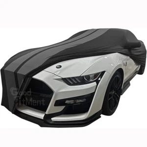 For Ford Mustang 2010-2021 Black + Gray Line Satin Stretch Car Cover Dust Proof - Picture 1 of 9