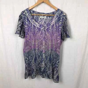 Cato Damen bedrucktes Akkordeon Plissee Kurzarm Knopfleiste Shirt Gr. 26/28W - Bild 1 von 5