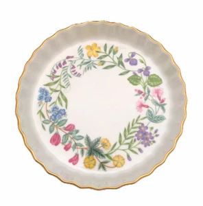Royal Worcester Quiche Dish Arcadia Florals Round Gold Trim 7 3/4 - Picture 1 of 7