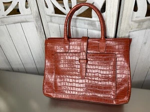 Claudia Firenze Italy Genuine Leather Handbag Orange Croco Top Handle Bag - Picture 1 of 10