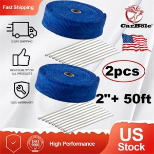 2 Roll x 2" 50FT Exhaust Thermal Wrap Manifold Header Isolation Heat Tape Blue - Picture 1 of 9