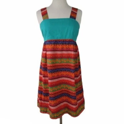 HANDMADE Folky Bright 1970s-Style Boho Sundress XS-S Babydoll Empire Waist - Image 1 of 4