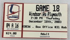 OHL 2003 12/18 Plymouth Whalers at Windsor Spitfires Hockey Ticket
