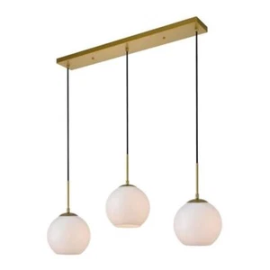 Living District Baxter 3-Light Metal & Glass Pendant in Brass/Frosted White - Picture 1 of 5