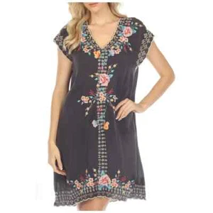 Johnny Was Sz XS Keva Graphite Pink Floral Embroidered Roses Slip Dress + Slip - Picture 1 of 6
