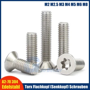 Torx Flachkopf Schrauben Senkkopfschrauben V2A Edelstahl M2 M2.5 M3 M4 M5 M6 M8 - Picture 1 of 10