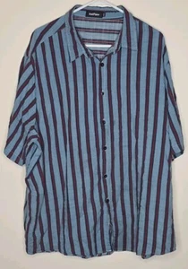 Vatpave Button Up Shirt Mens 3XL Blue Red Vertical Stripe Short Sleeve Viscose - Picture 1 of 8