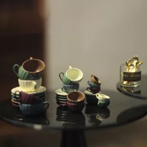 3Pcs/set Dollhouse Miniature Scene Mini Coffee Cup Saucer Spoon Set Ornament - Picture 1 of 17