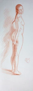 Original Female  red Crayon on paper life Drawing nude Girl woman artwork art - Picture 1 of 1