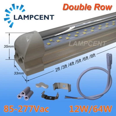 15/20/30 PCS T8 LED Shop Light Fixture 2FT 3FT 4FT 5FT 6FT 8FT Double Row Tube - Image 1 of 4