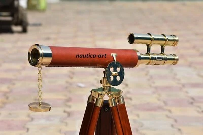 18-дюймовый антикварный латунный напольный телескоп с деревянной подставкой-штативом T42 - Изображение 1 из 4