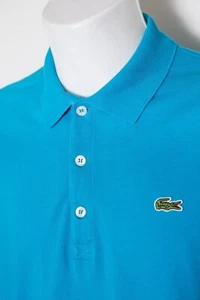 Lacoste Mens Polo Shirt Slim XL FR7 Mens Blue Solid Short Sleeve - Picture 1 of 12