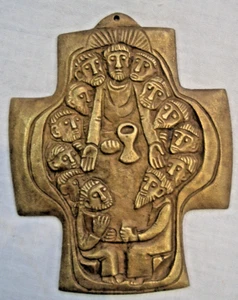Kreuz Kommunionskreuz Wandkreuz Bronze Das letzte Abendmahl Egino Weinert - Bild 1 von 13
