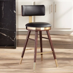 Parker Walnut Bar Stool 25 1/2" High Modern Black Cushion Kitchen Counter Island - Picture 1 of 10