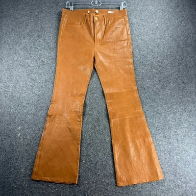 FRAME Le Crop Mini Boot Tobacco Lamb Leather Flared Pants Women's Size 28 - Image 1 of 4