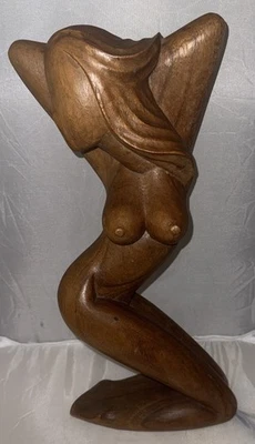 Estatuilla de madera francesa vintage diseño dama desnuda 15 pulgadas de alto, 7 pulgadas Foto 1 de 4